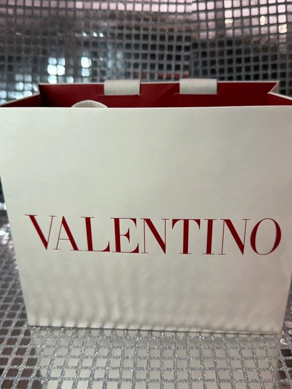Valentino White Shopping Bag with Red Logo